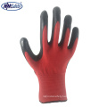 NMSAFETY 15 gauge red nylon and spandex shell coated black nitrile with diamond emboss working gloves for industrial and mining